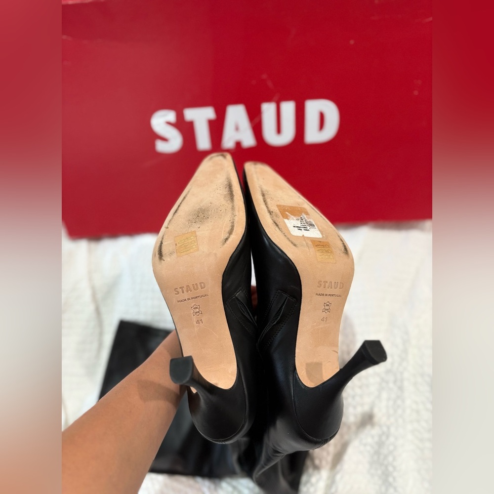 STAUD Black Women's real leather Boots 41 knee high boots square pointy toe - Picture 10 of 12
